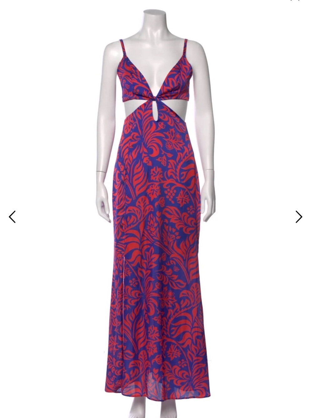 Women's Blue & Red Cutout Satin Maxi Dress